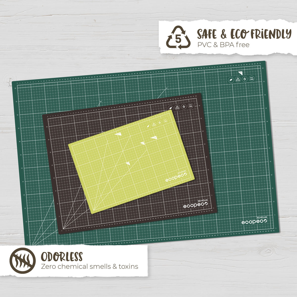 METRIC ecopeco® 3-Pack Self-Healing, Reversible Eco Cutting Mats