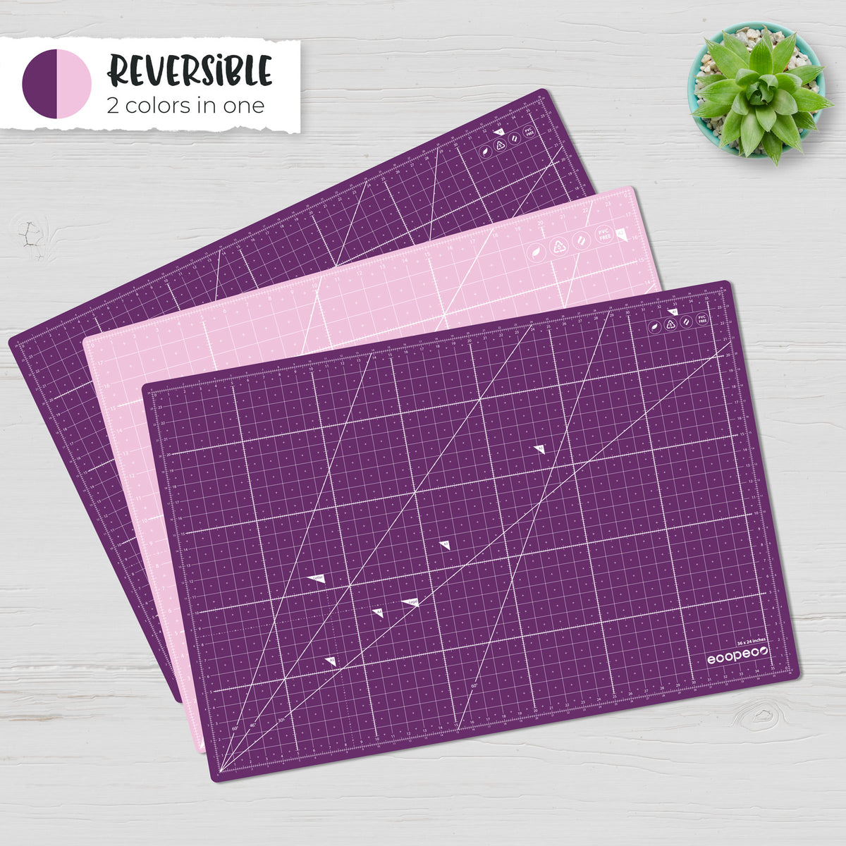 INCHES ecopeco® 3 Pack Self-Healing, Reversible Eco Cutting Mats