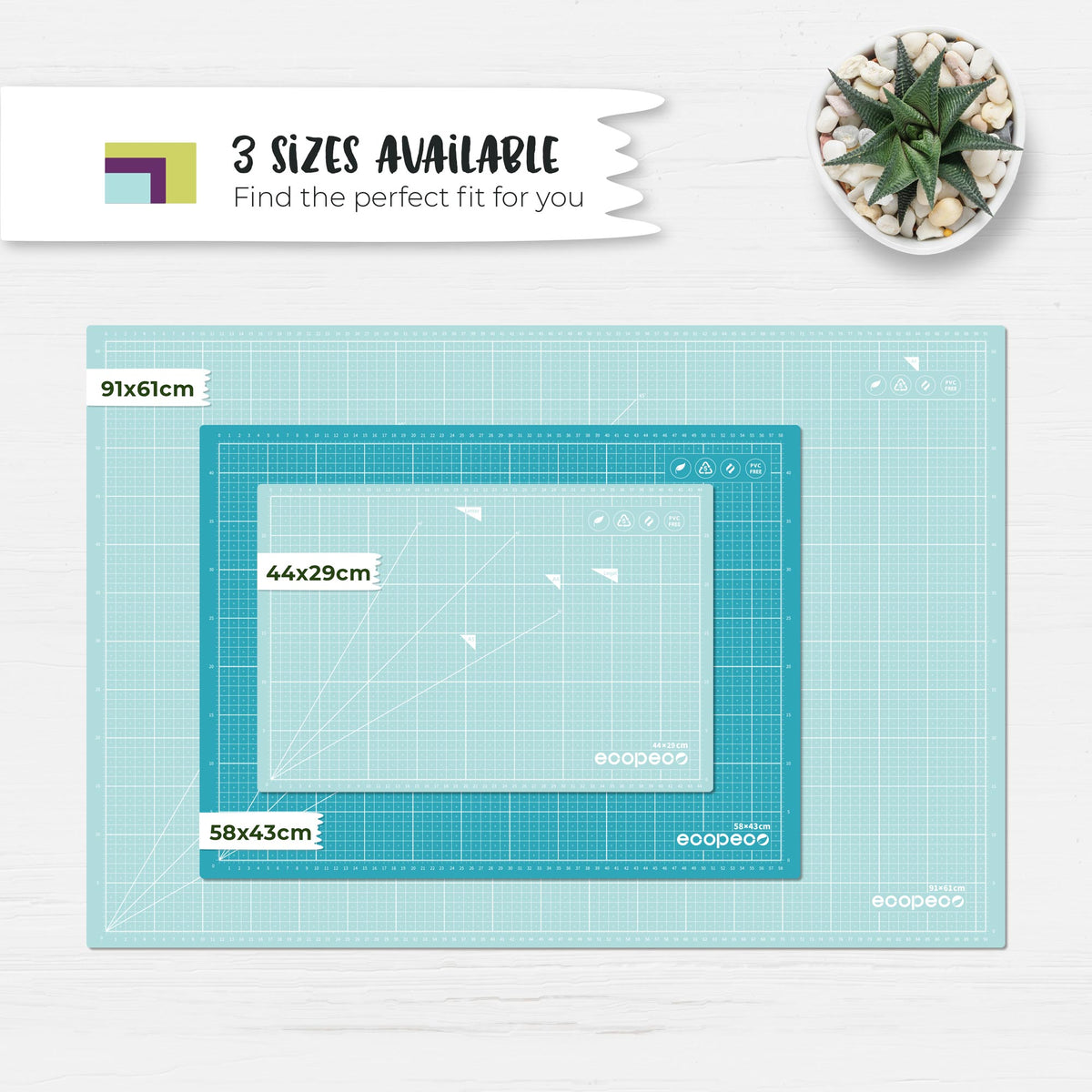 METRIC ecopeco® Quetzal Blue Self-Healing, Reversible Eco Cutting Mat