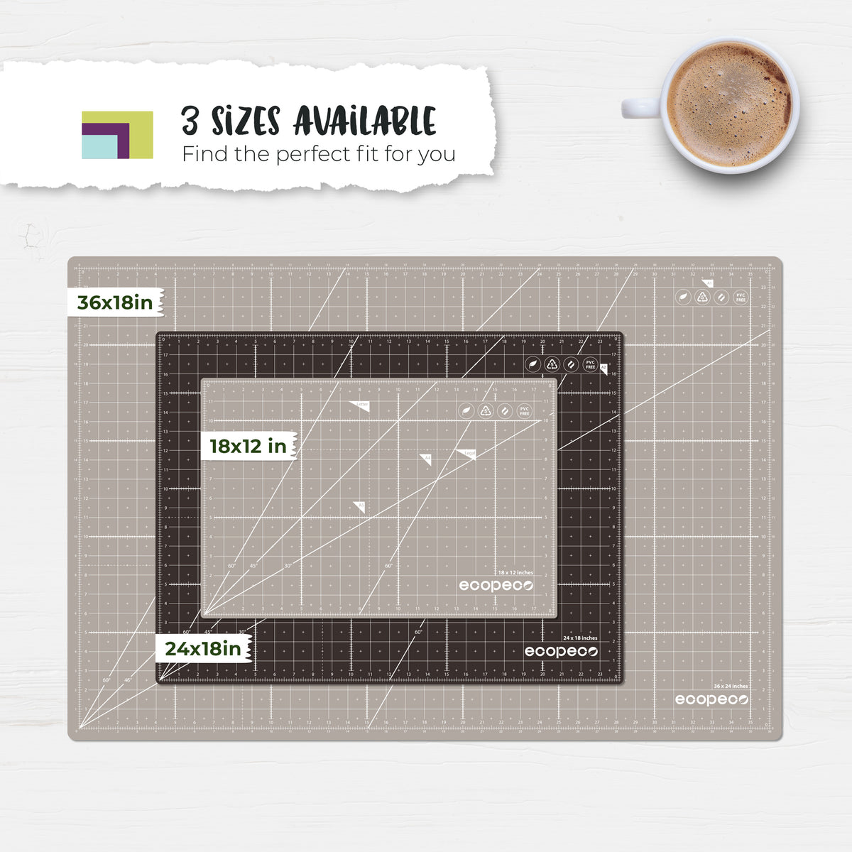 ecopeco® Mocha Brown Self-Healing, Reversible Eco Cutting Mat