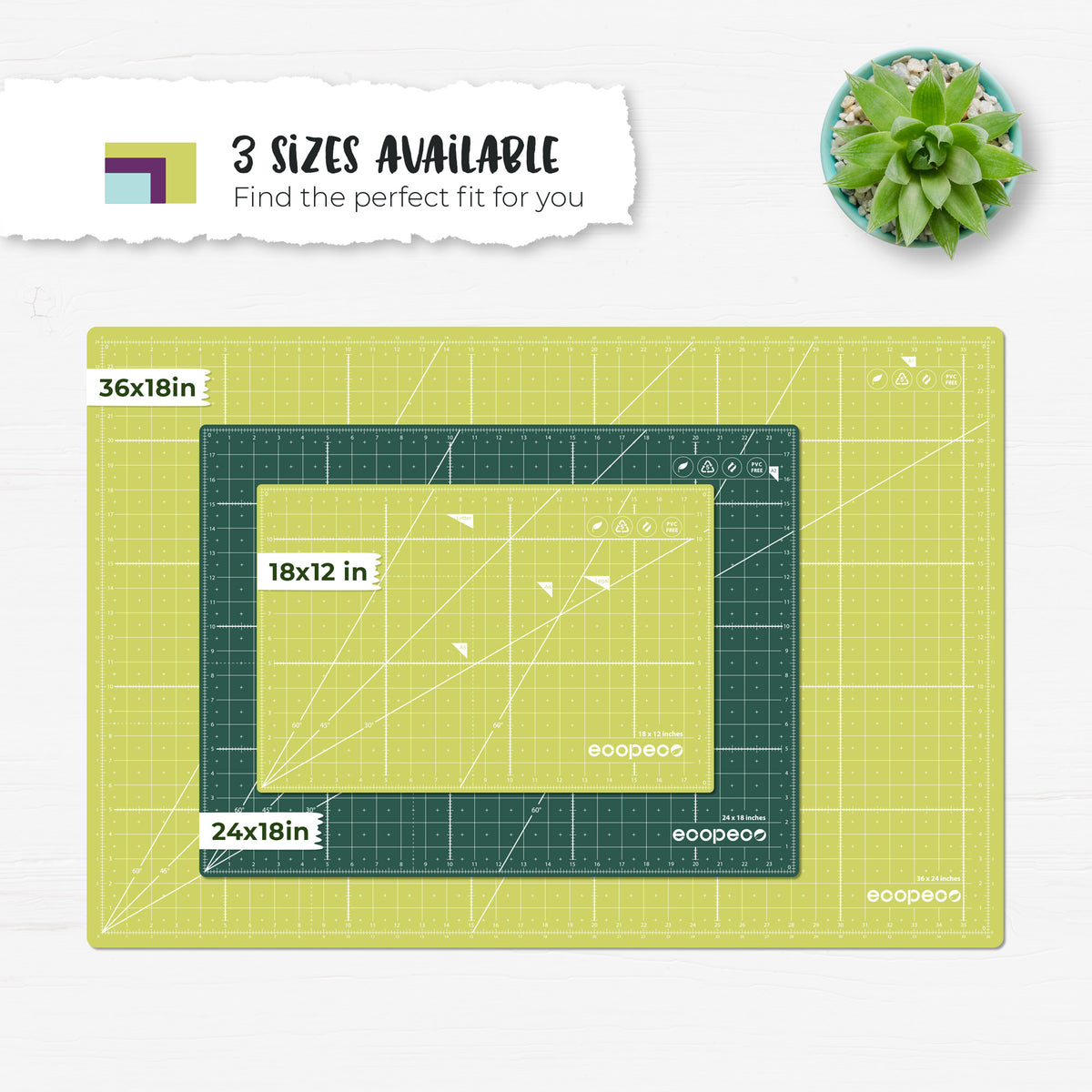 ecopeco® Jade Green Self-Healing, Reversible Eco Cutting Mat