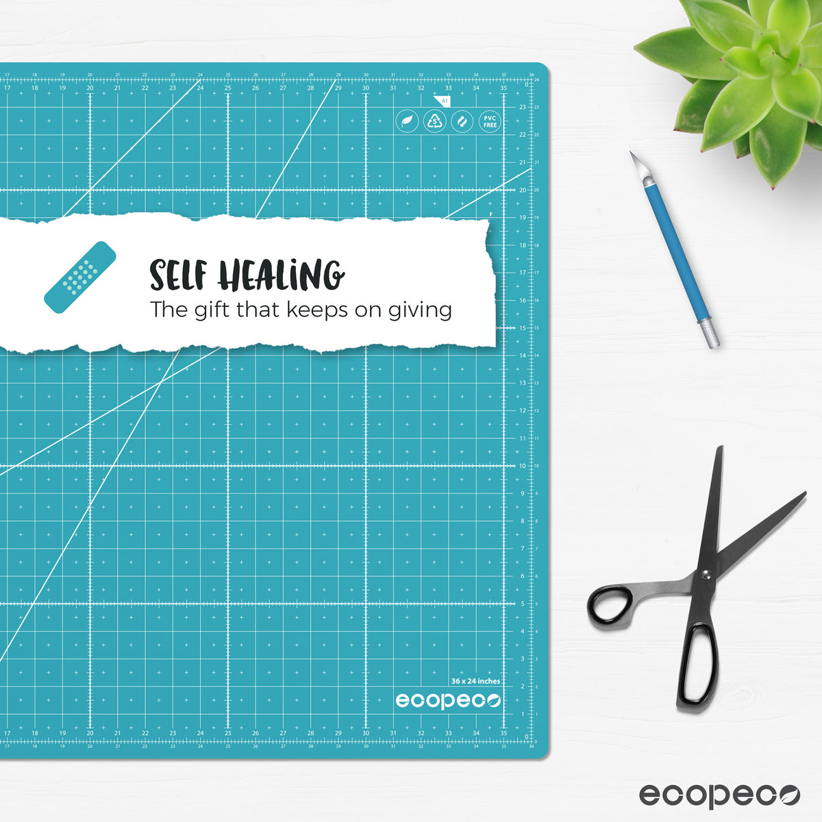 METRIC ecopeco® Quetzal Blue Self-Healing, Reversible Eco Cutting Mat