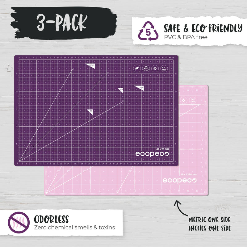 METRIC ecopeco® Berry Bliss 3-Pack Self-Healing, Reversible Eco Cutting Mats