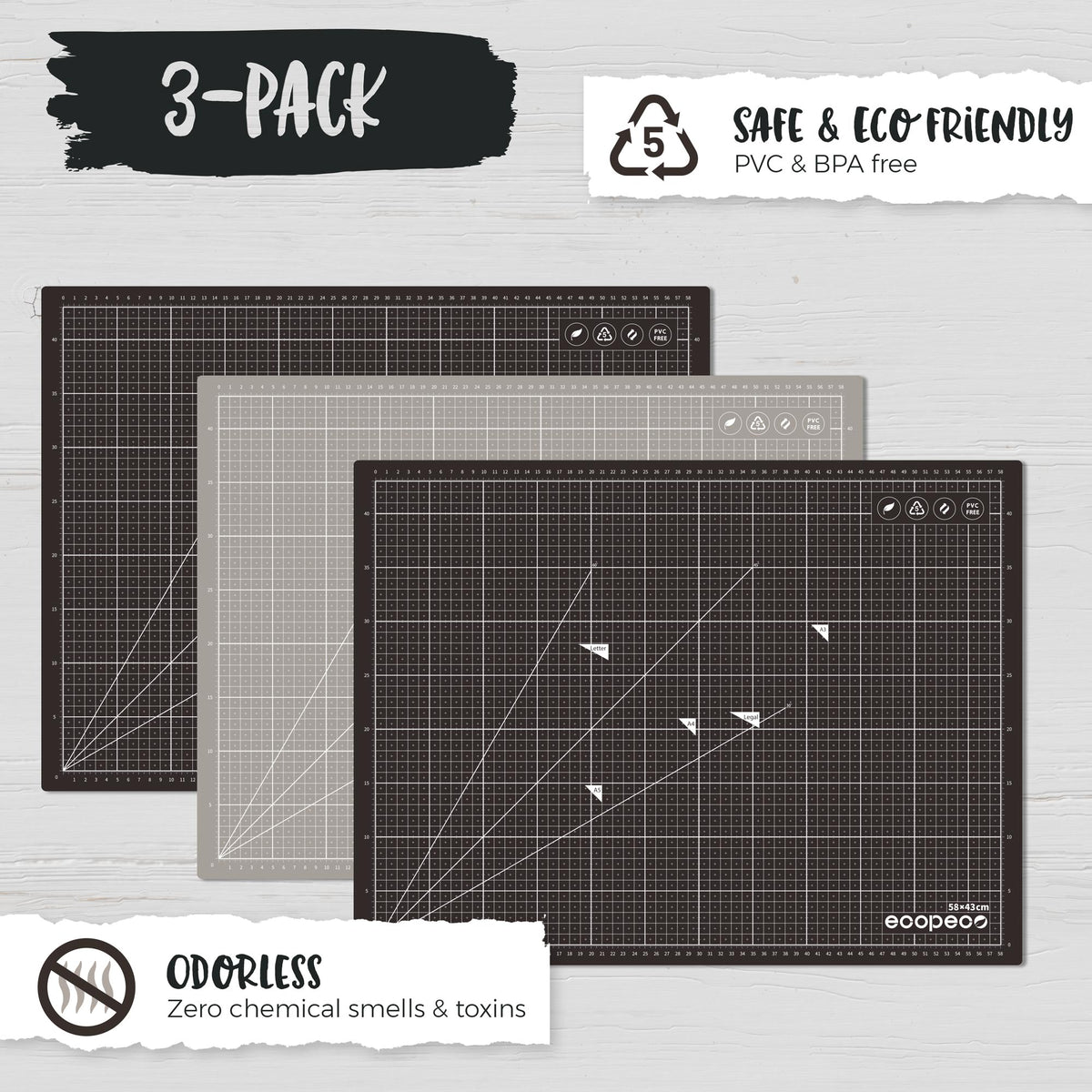 METRIC ecopeco® Mocha Brown 3-Pack Self-Healing, Reversible Eco Cutting Mats