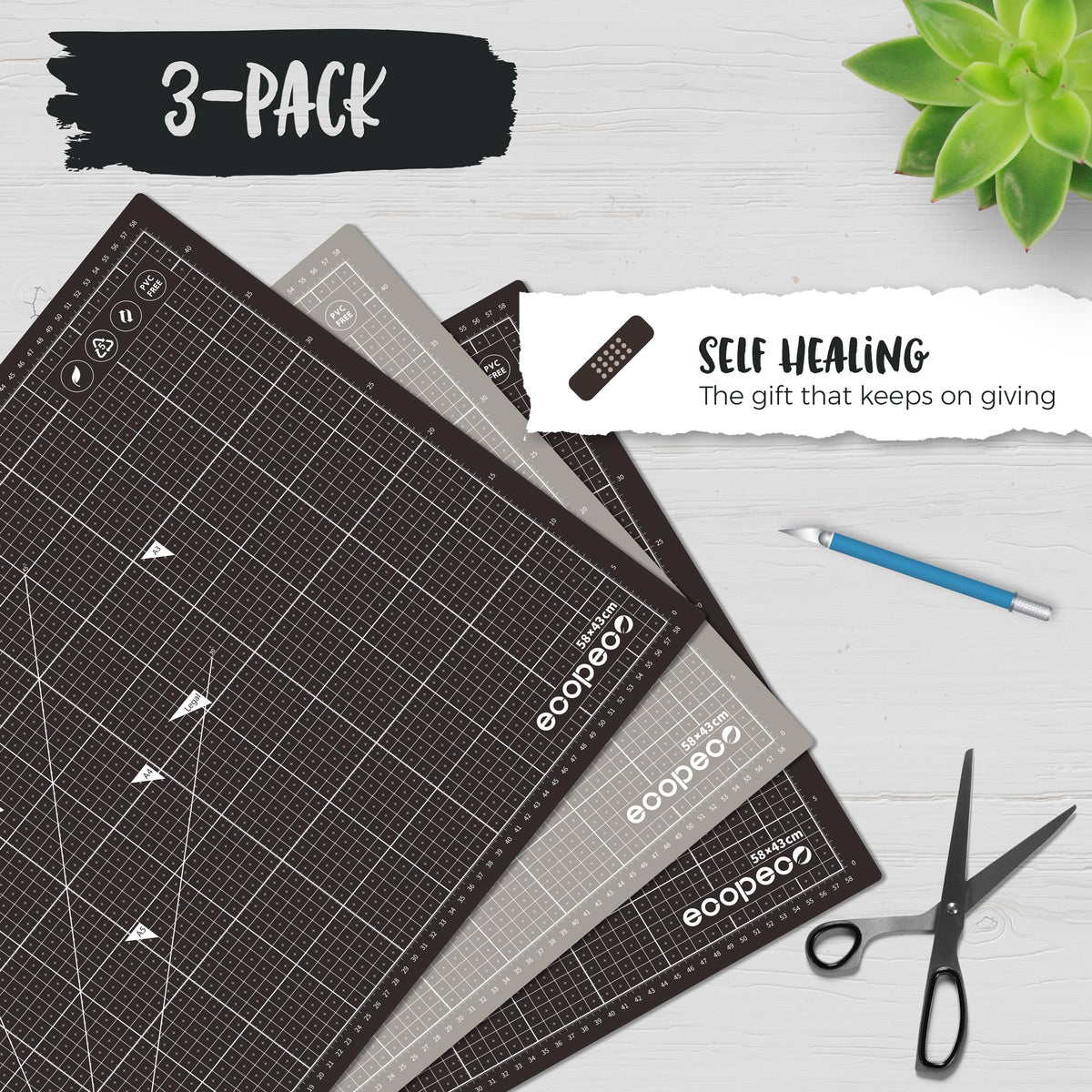 METRIC ecopeco® Mocha Brown 3-Pack Self-Healing, Reversible Eco Cutting Mats