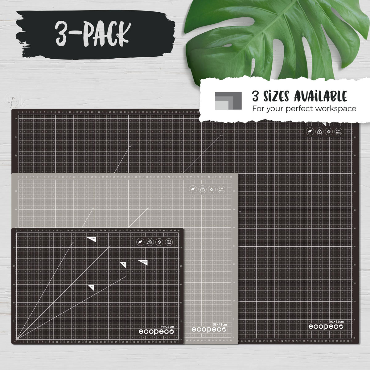 METRIC ecopeco® Mocha Brown 3-Pack Self-Healing, Reversible Eco Cutting Mats