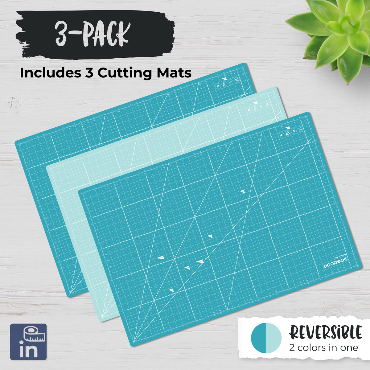 ecopeco® Quetzal Blue 3 Pack Self-Healing, Reversible Eco Cutting Mats