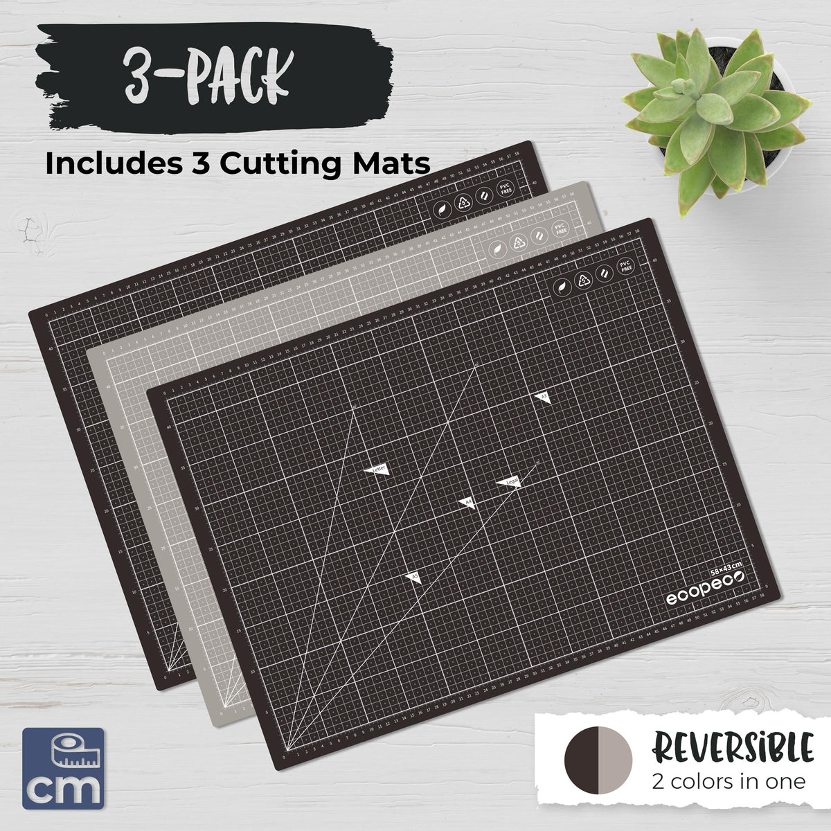 METRIC ecopeco® Mocha Brown 3-Pack Self-Healing, Reversible Eco Cutting Mats