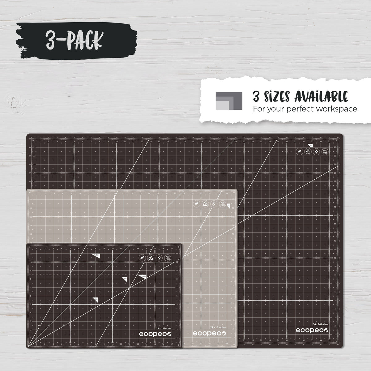 ecopeco® Mocha Brown 3 Pack Self-Healing, Reversible Eco Cutting Mats