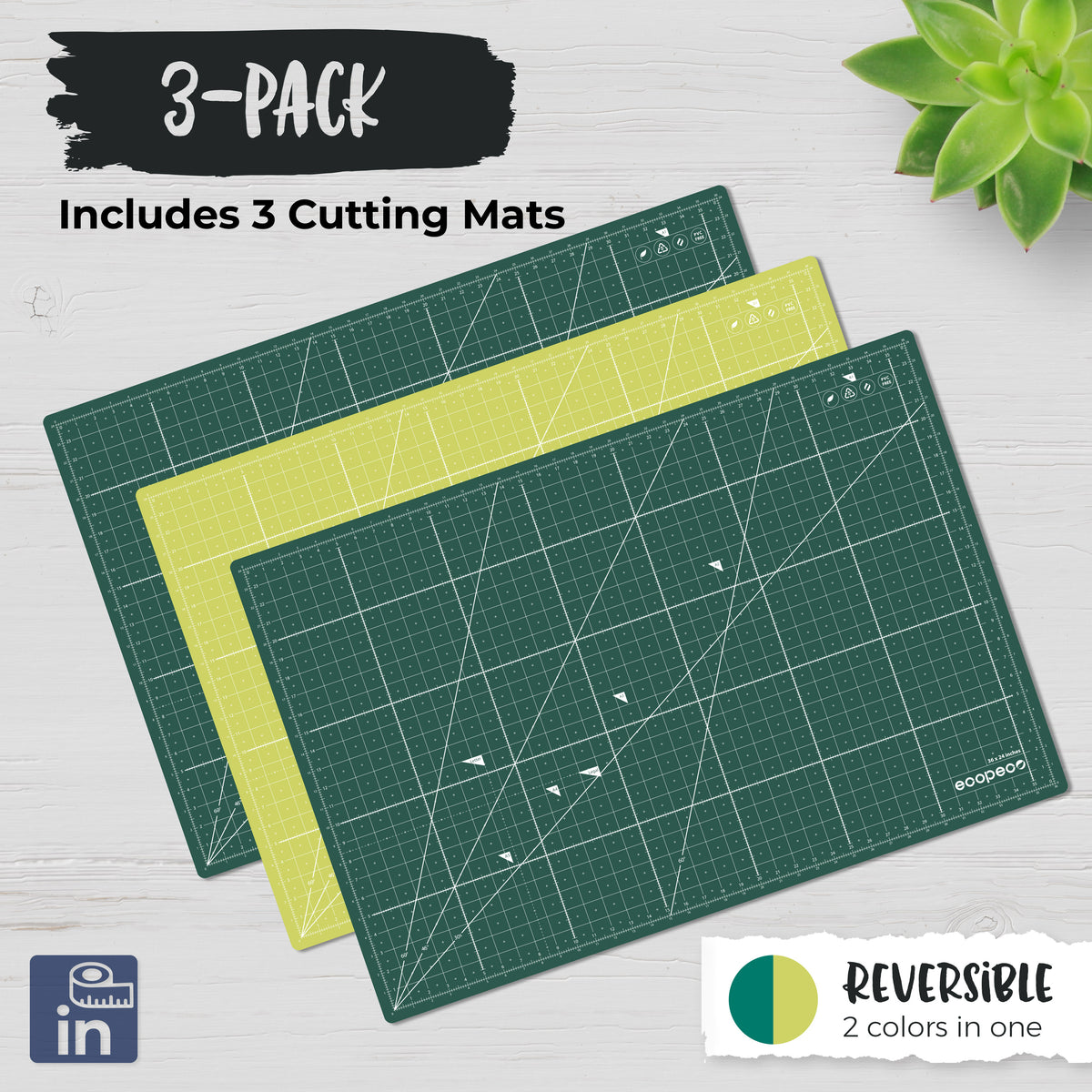 ecopeco® Jade Green 3 Pack Self-Healing, Reversible Eco Cutting Mats